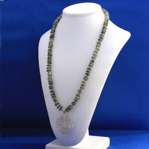 Vintage Labradorite & AAA Cats Eye Necklace with Thai Hill Tribe Silver Pendant